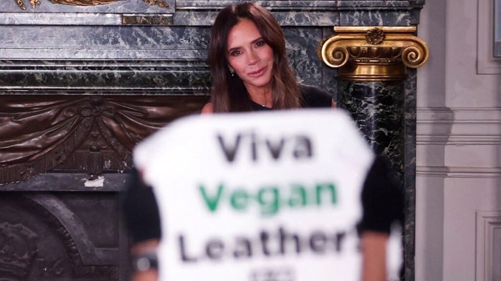 Victoria Beckham’s Paris Fashion Week show crashed by animal rights protesters